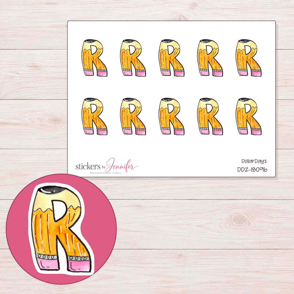 DDZ-18096 planner sticker sheet with enlarged sticker detail