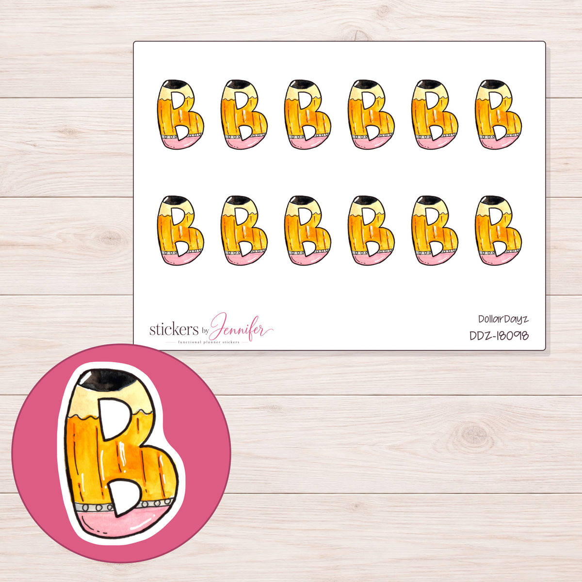 DDZ-18098 planner sticker sheet with enlarged sticker detail