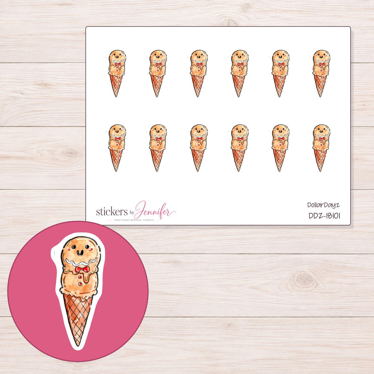 DDZ-18101 planner sticker sheet with enlarged sticker detail