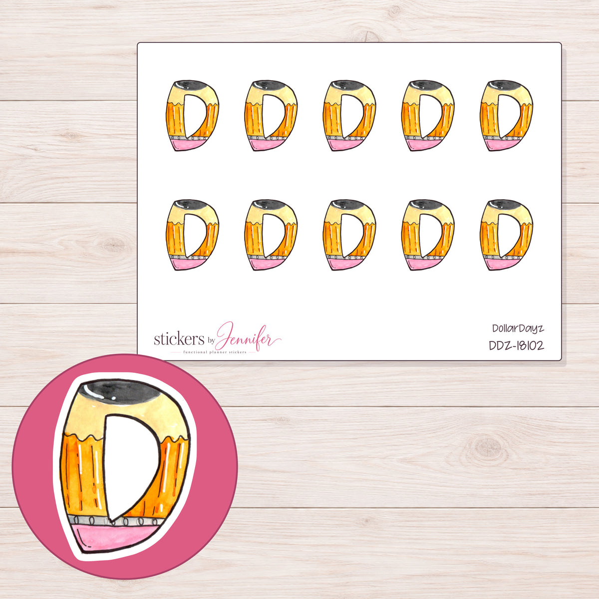 DDZ-18102 planner sticker sheet with enlarged sticker detail