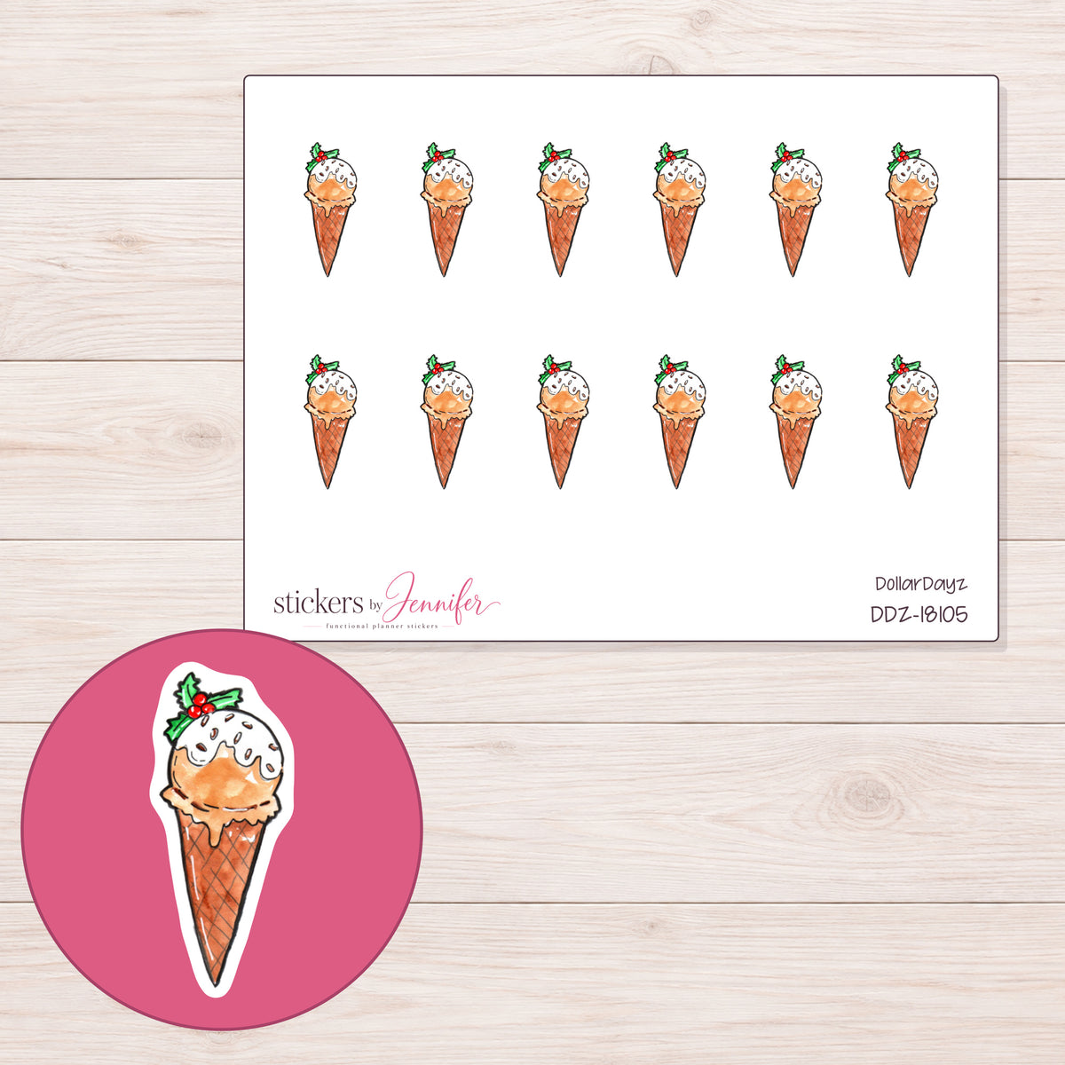 DDZ-18105 planner sticker sheet with enlarged sticker detail