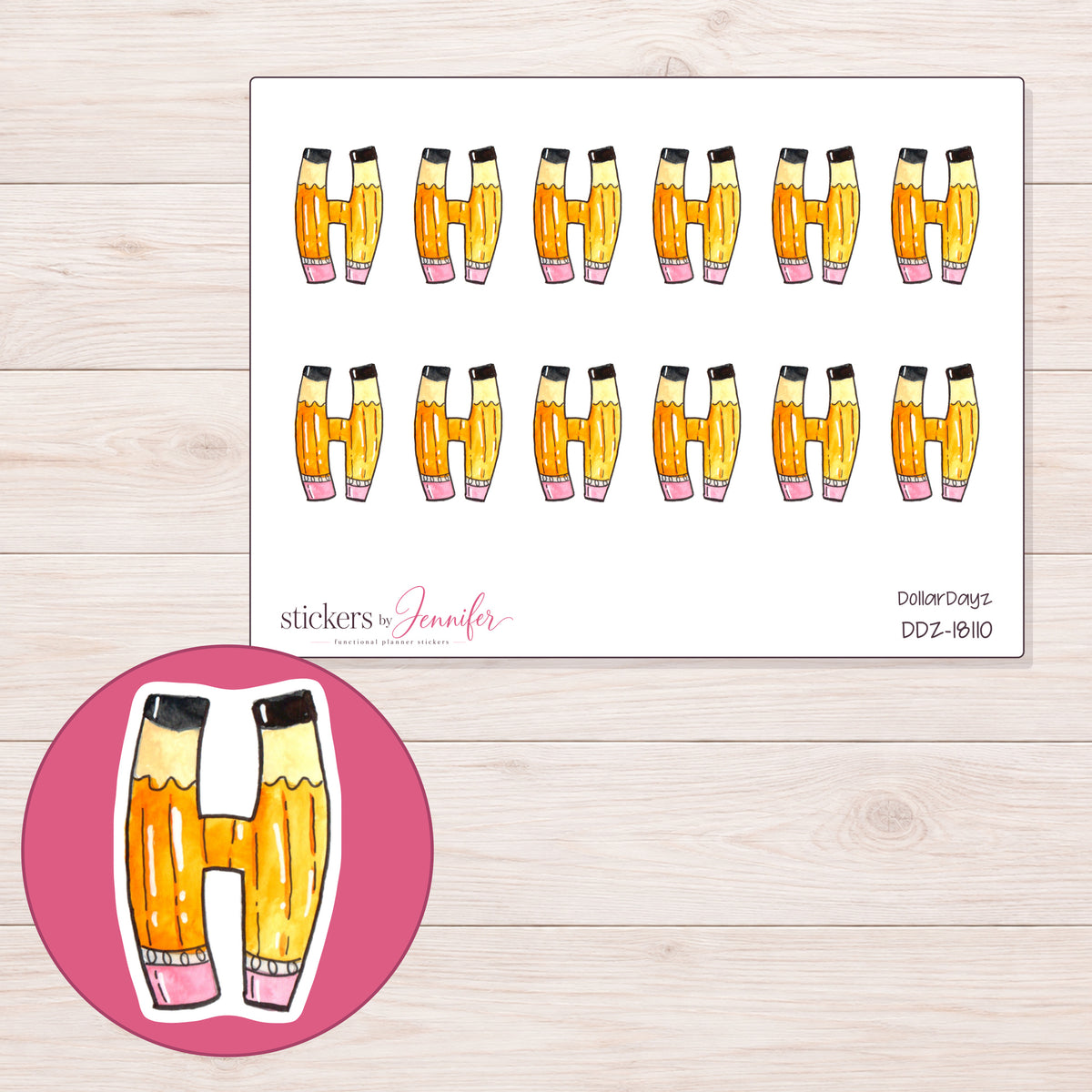 DDZ-18110 planner sticker sheet with enlarged sticker detail