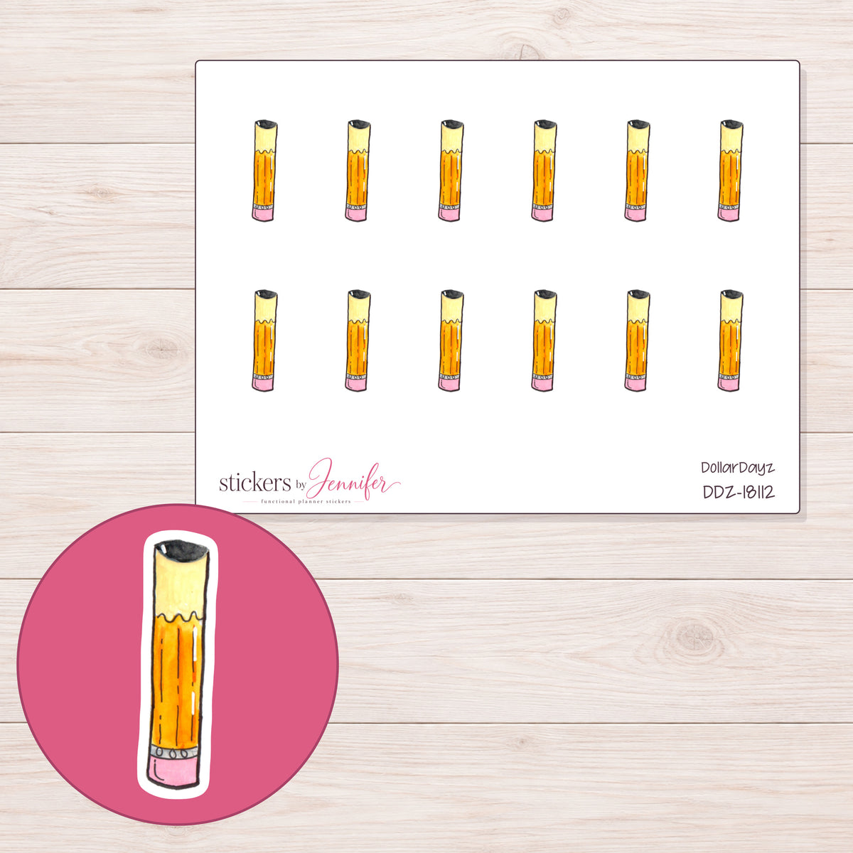 DDZ-18112 planner sticker sheet with enlarged sticker detail