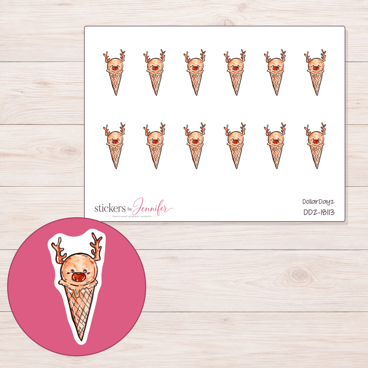 DDZ-18113 planner sticker sheet with enlarged sticker detail