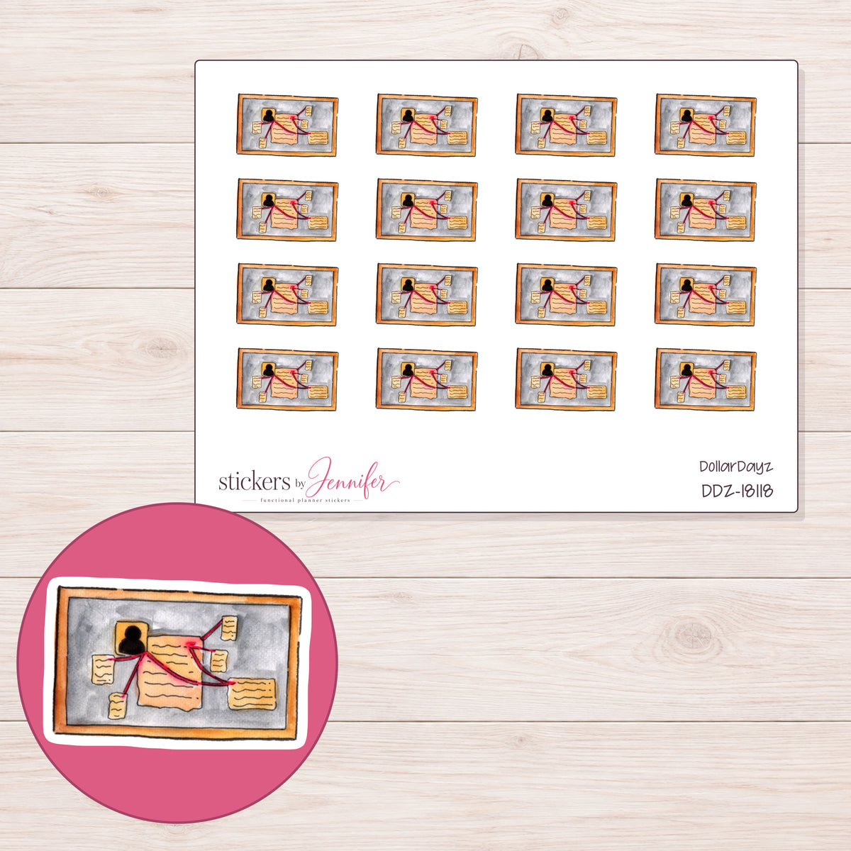 DDZ-18118 planner sticker sheet with enlarged sticker detail