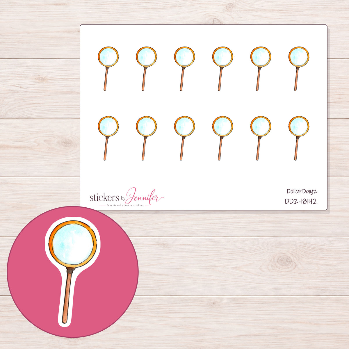 DDZ-18142 planner sticker sheet with enlarged sticker detail