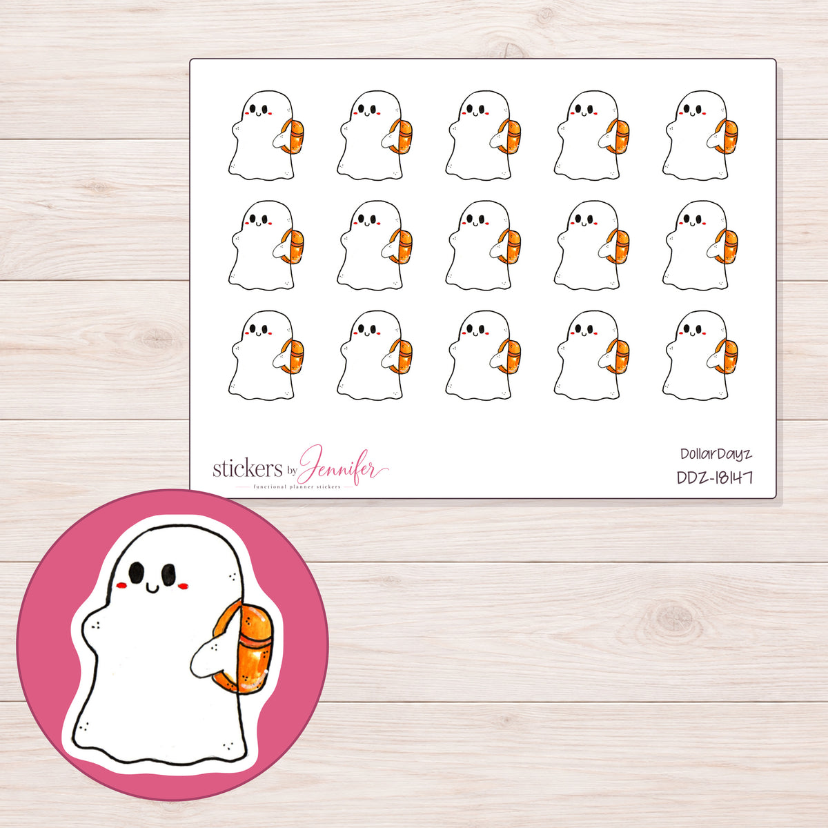 DDZ-18147 planner sticker sheet with enlarged sticker detail