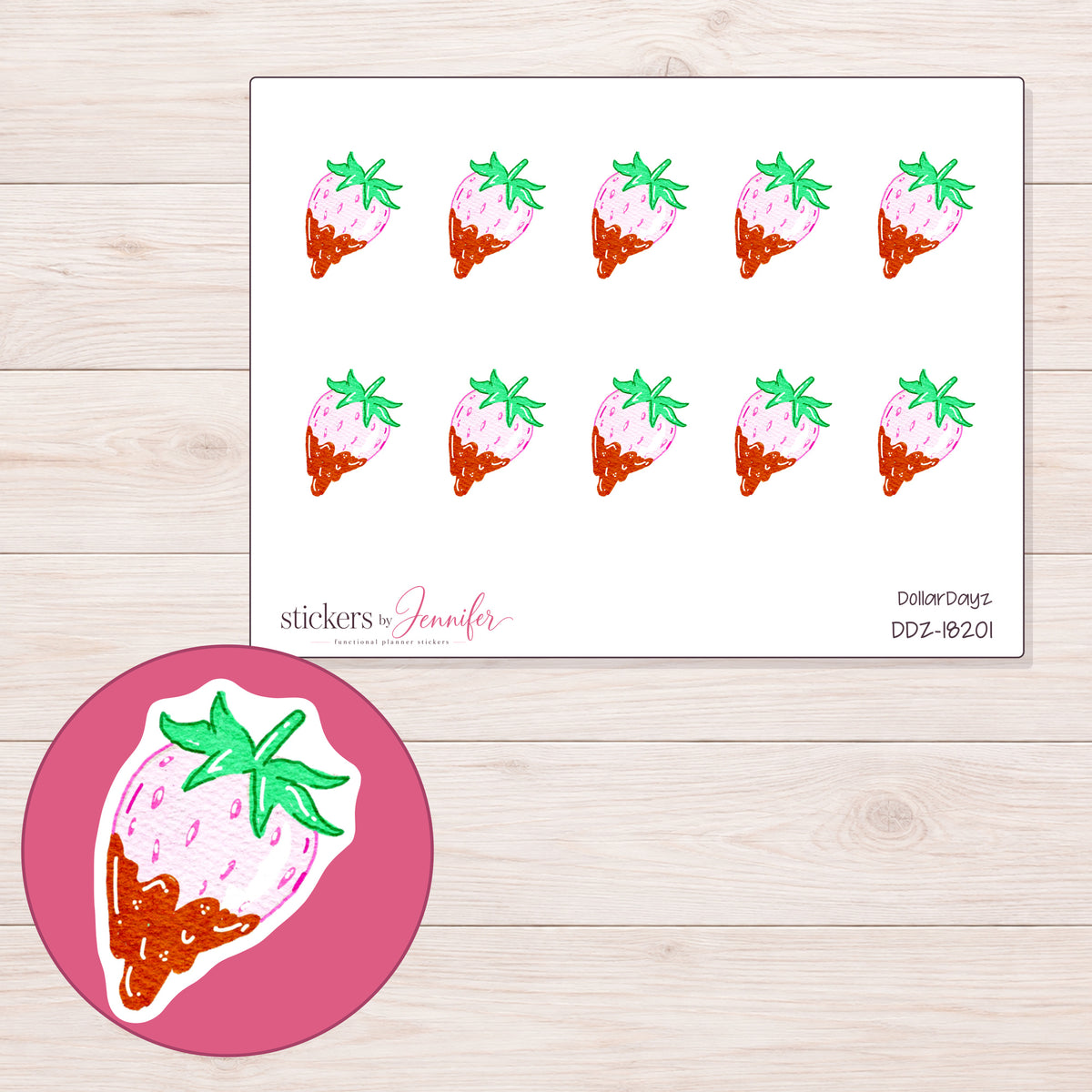 DDZ-18201 planner sticker sheet with enlarged sticker detail