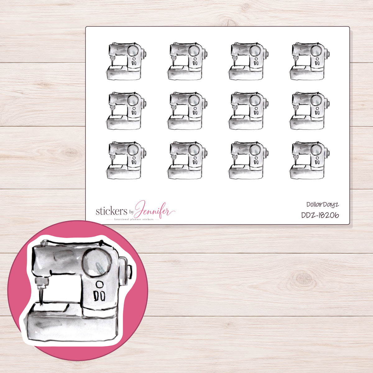 DDZ-18206 planner sticker sheet with enlarged sticker detail
