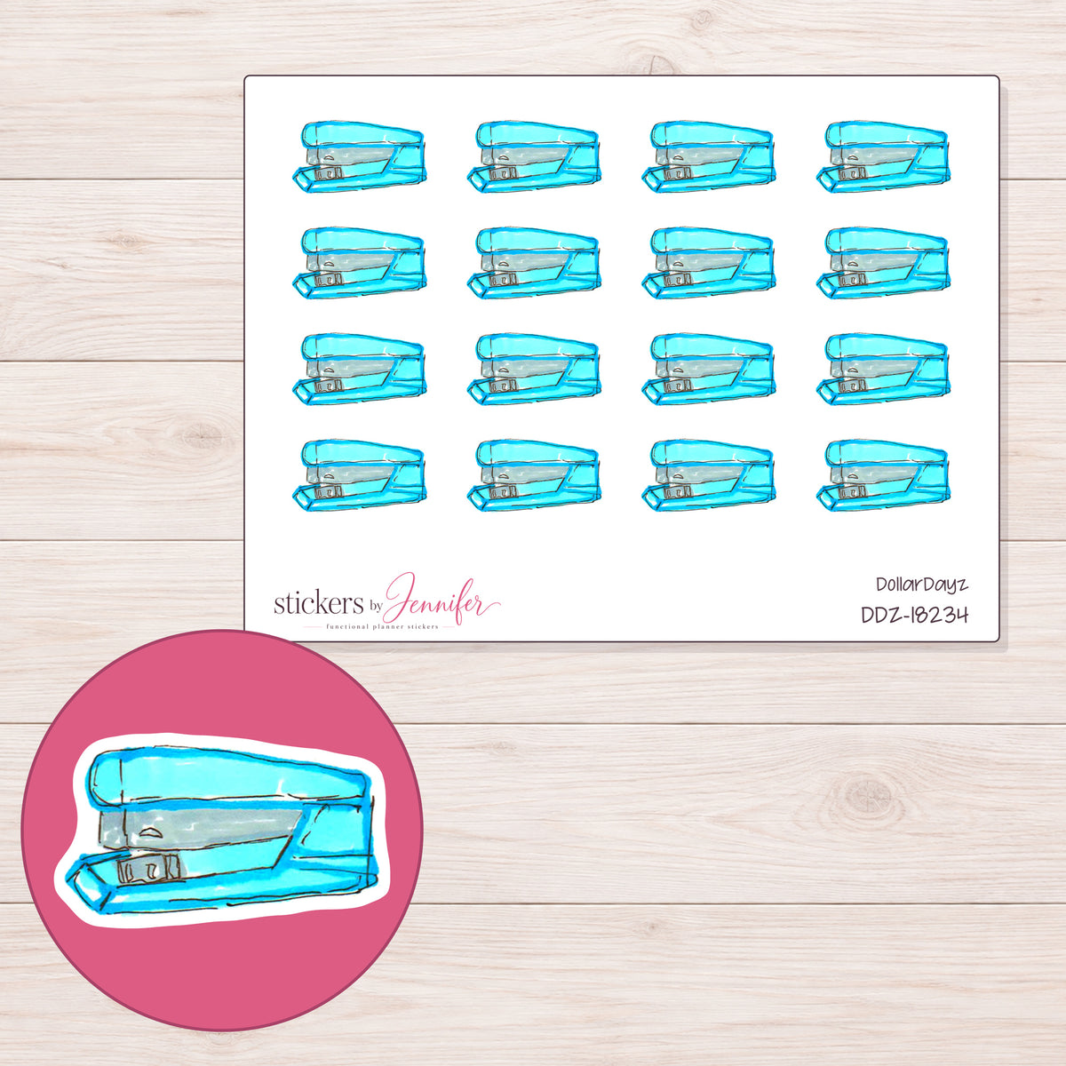 DDZ-18234 planner sticker sheet with enlarged sticker detail