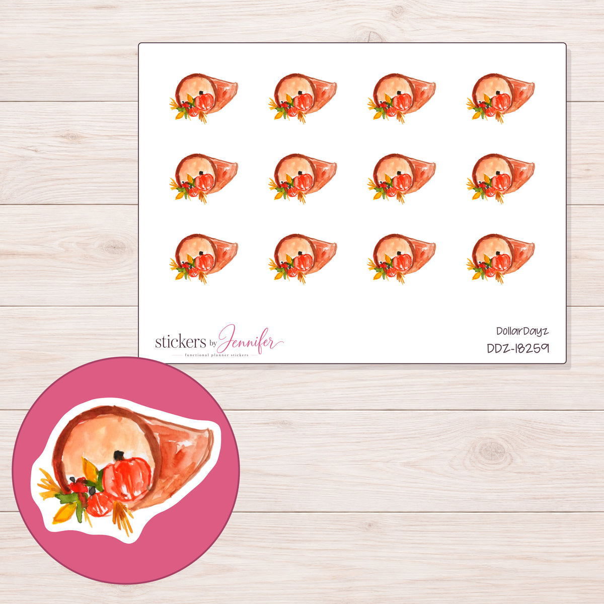 DDZ-18259 planner sticker sheet with enlarged sticker detail