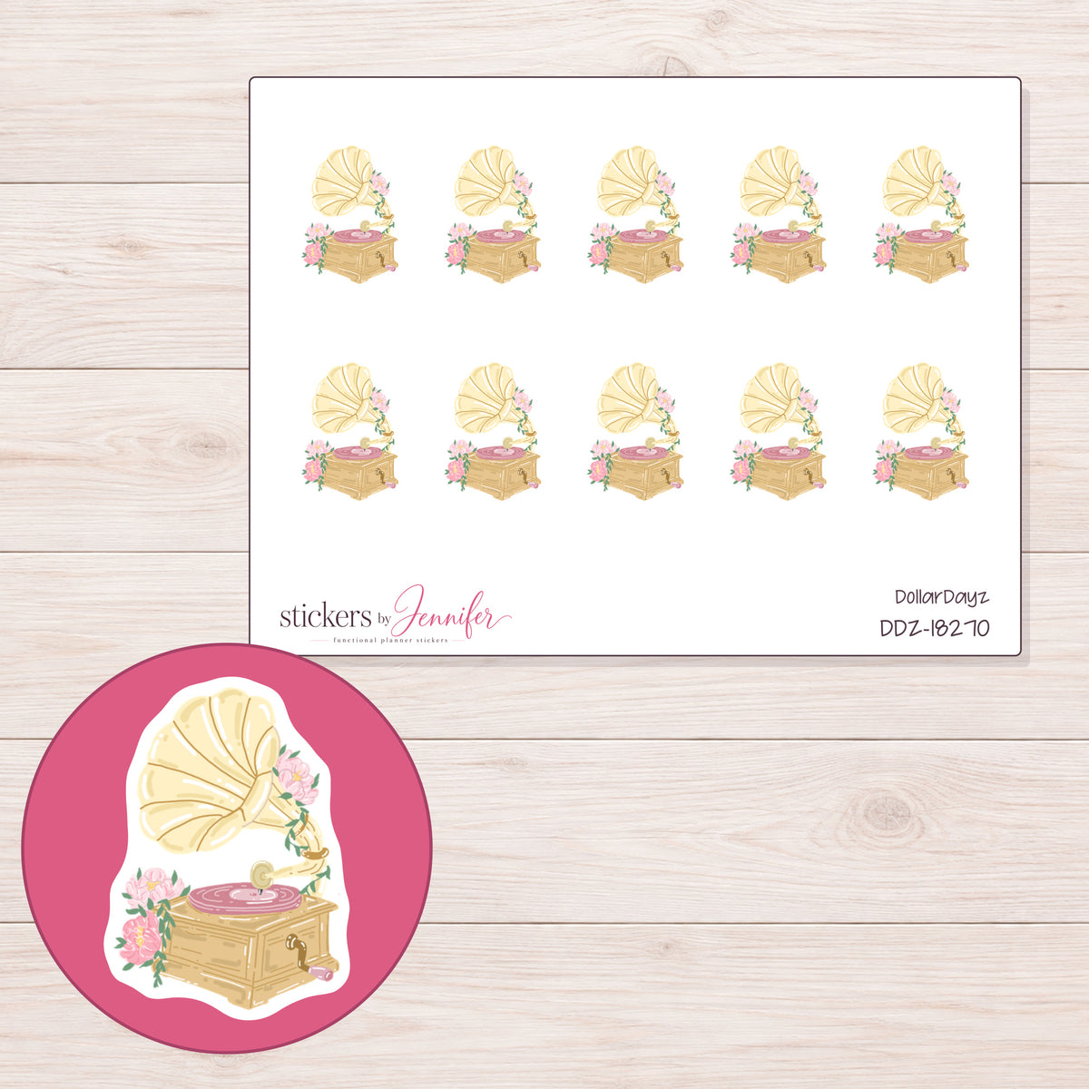 DDZ-18270 planner sticker sheet with enlarged sticker detail