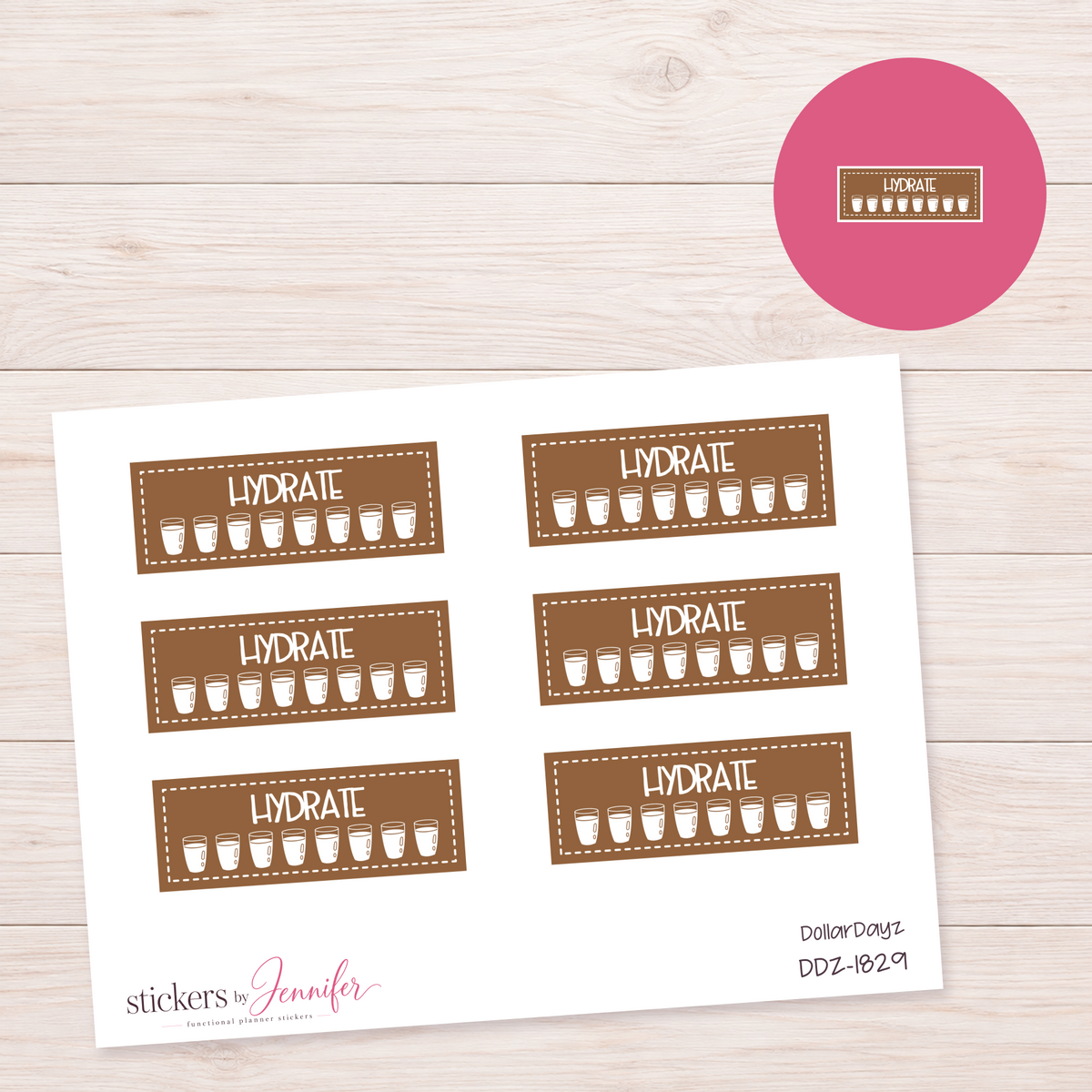Warm Brown Water Glass Tracker Planner Stickers | DDZ-1829
