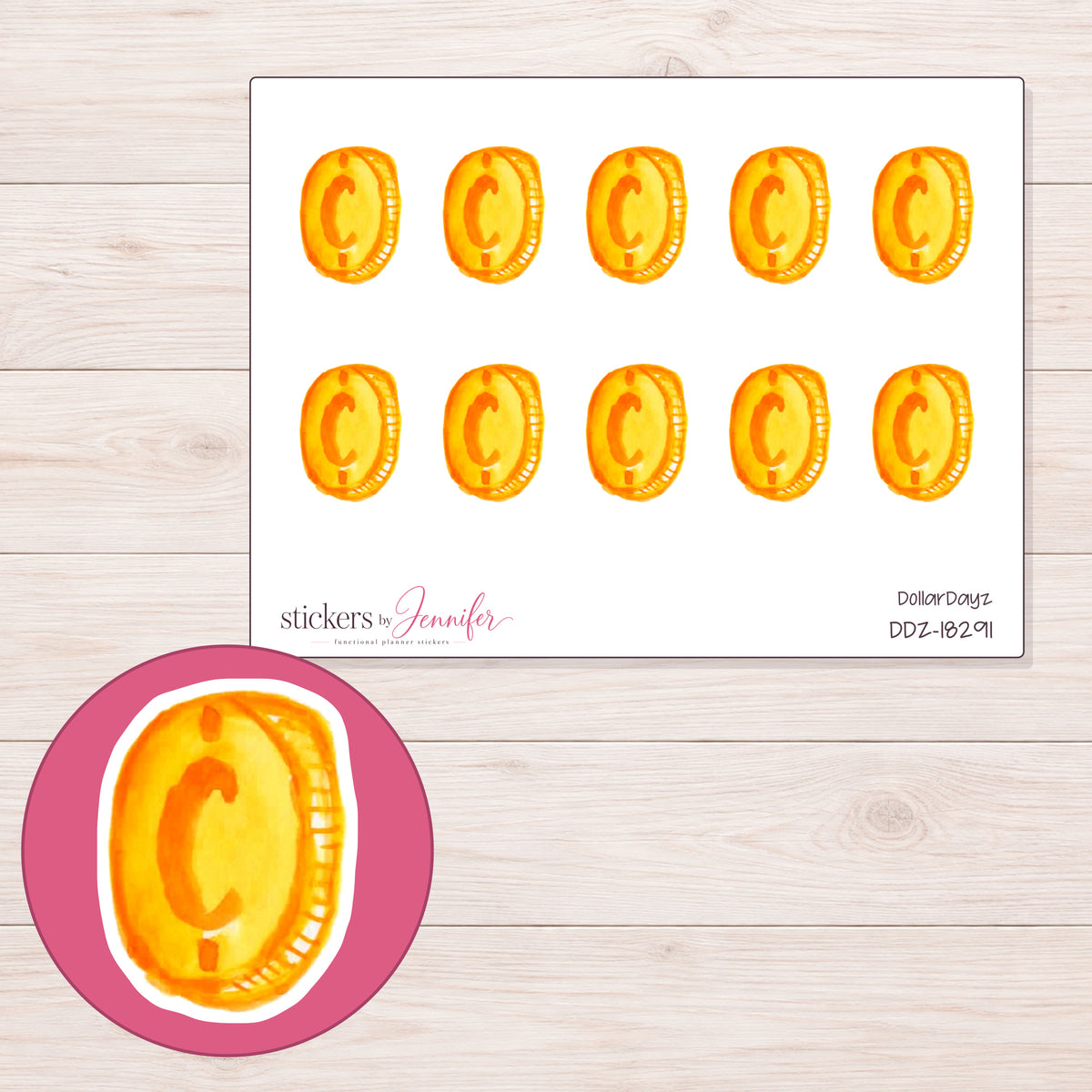 DDZ-18291 planner sticker sheet with enlarged sticker detail