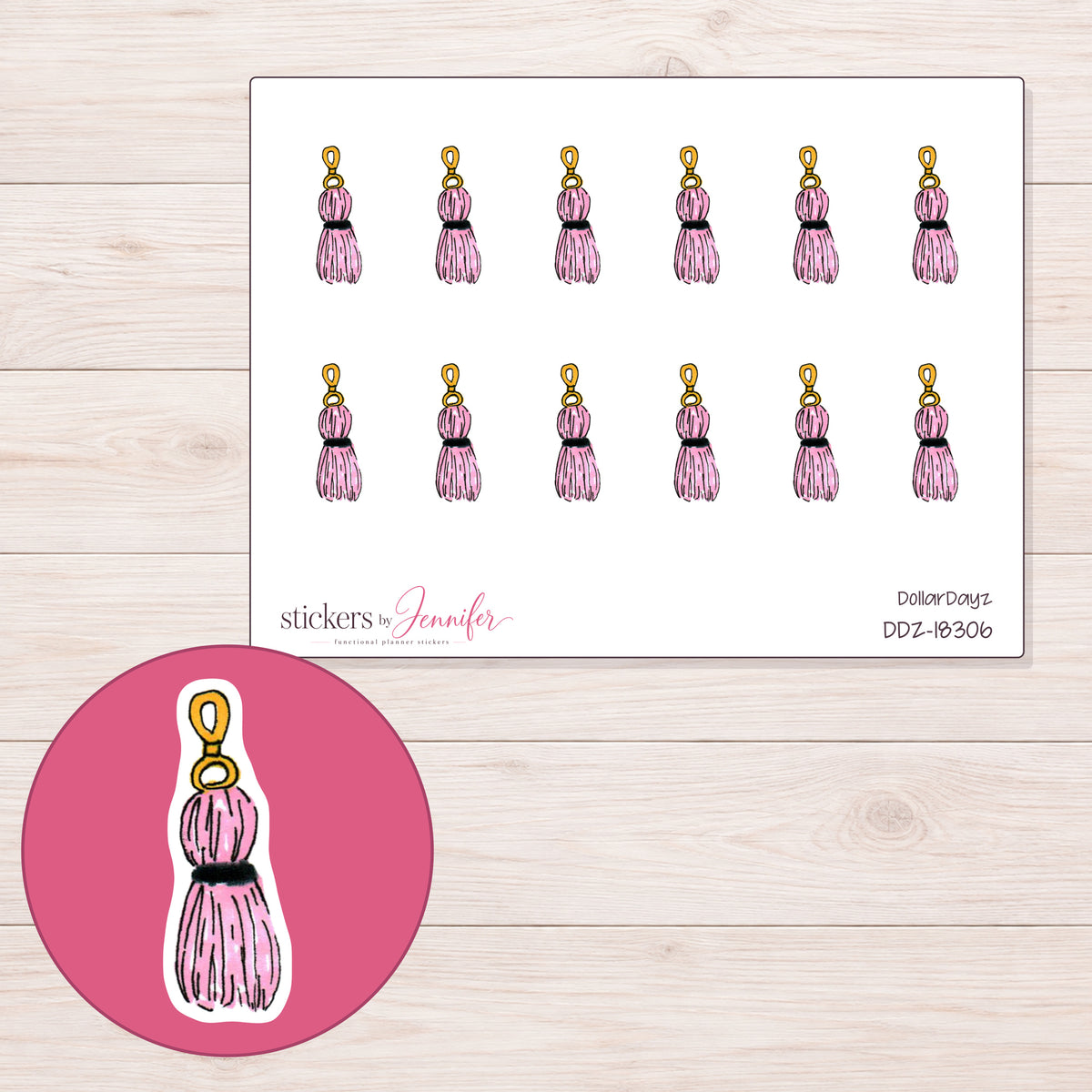 DDZ-18306 planner sticker sheet with enlarged sticker detail