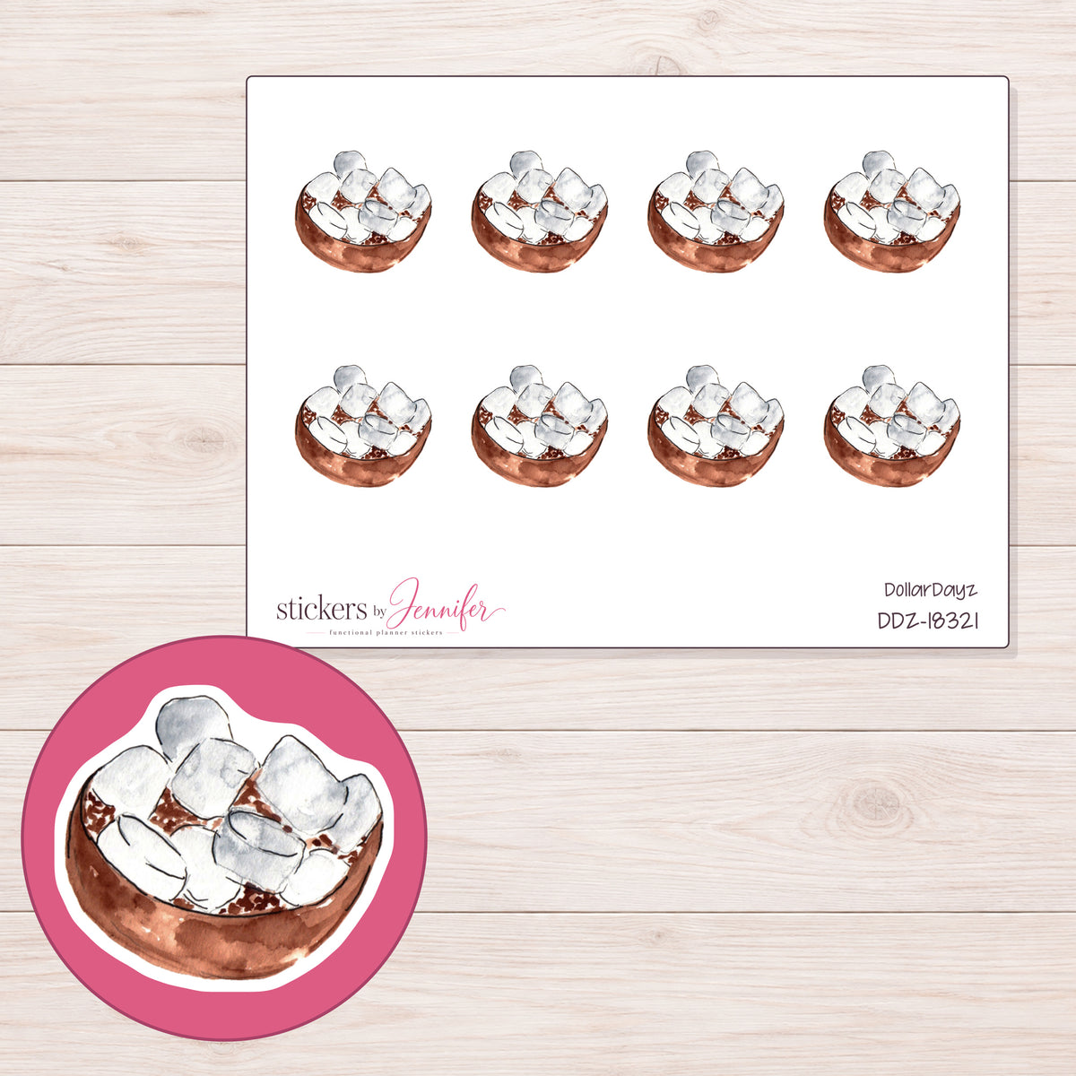 DDZ-18321 planner sticker sheet with enlarged sticker detail