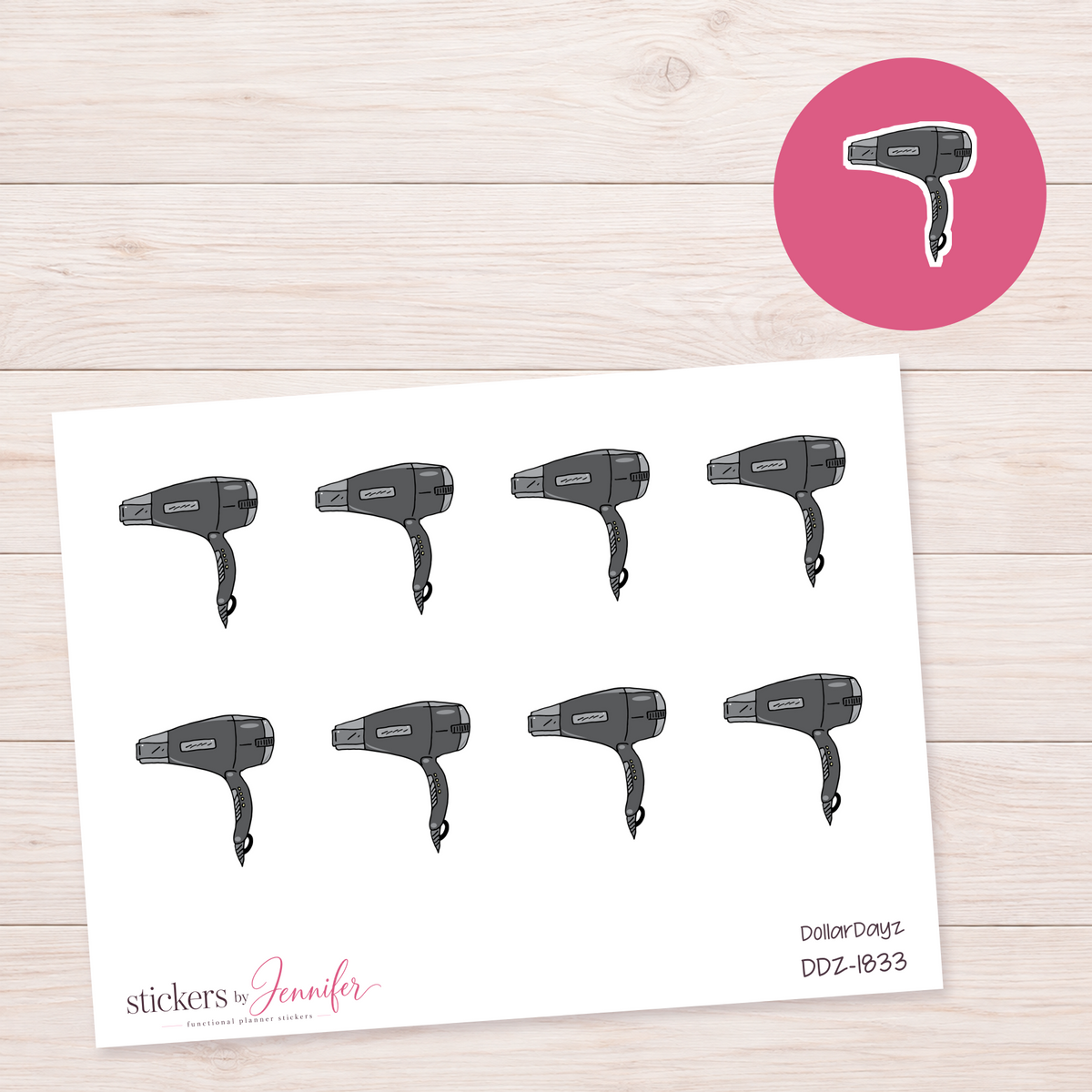 Black Hair Dryer Planner Stickers | DDZ-1833