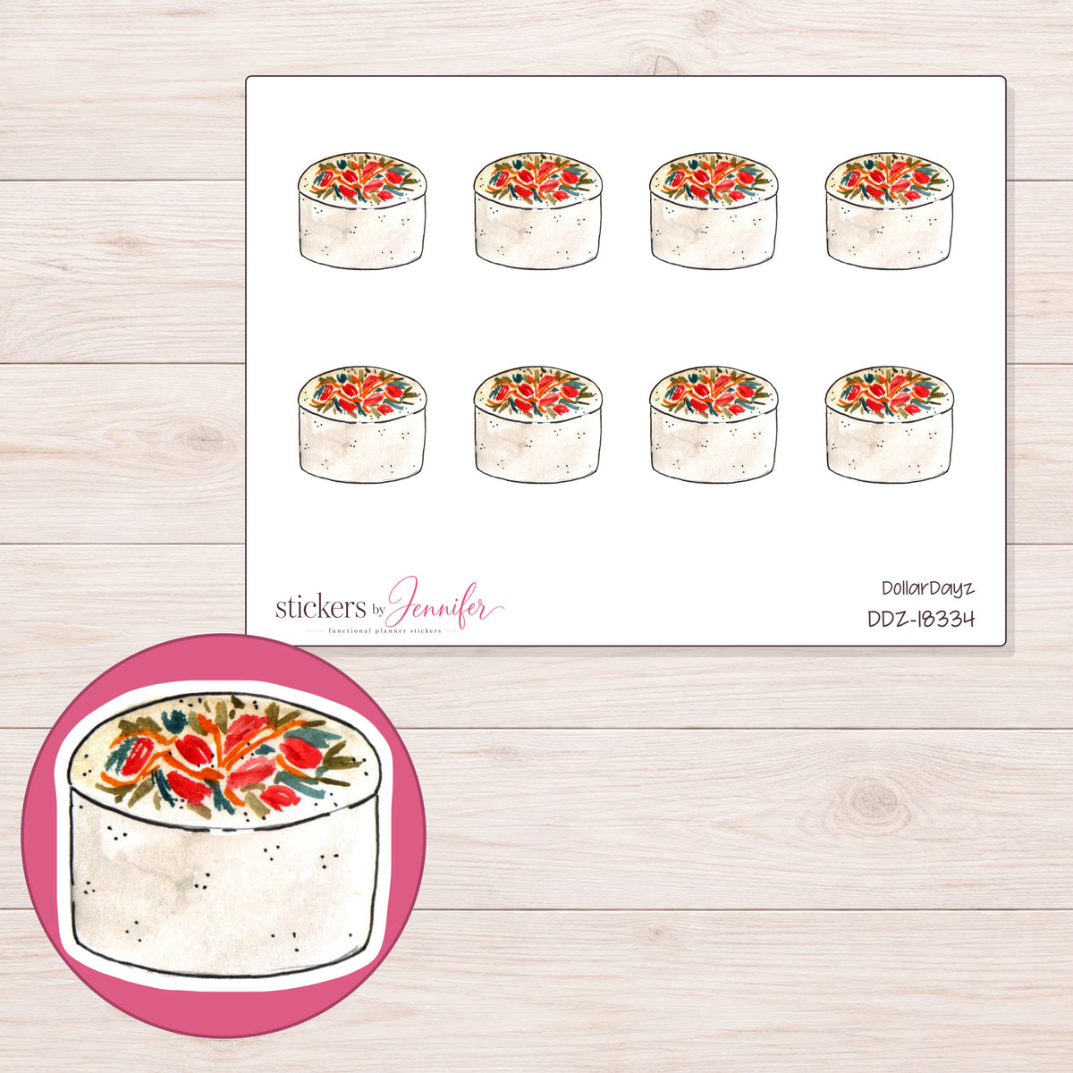 DDZ-18334 planner sticker sheet with enlarged sticker detail