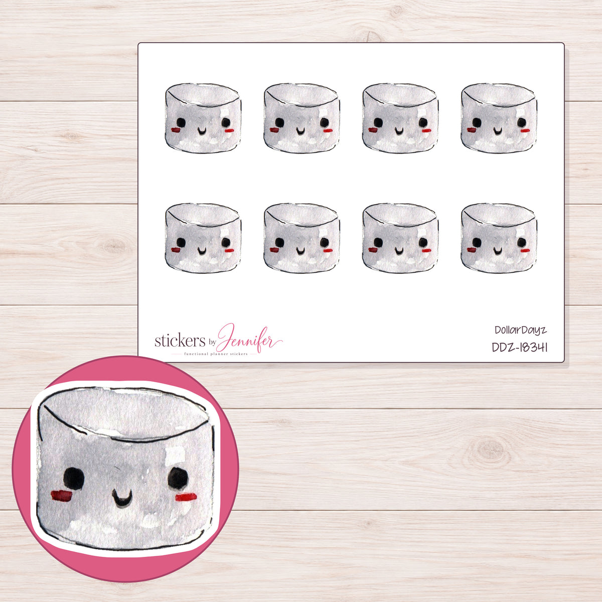DDZ-18341 planner sticker sheet with enlarged sticker detail