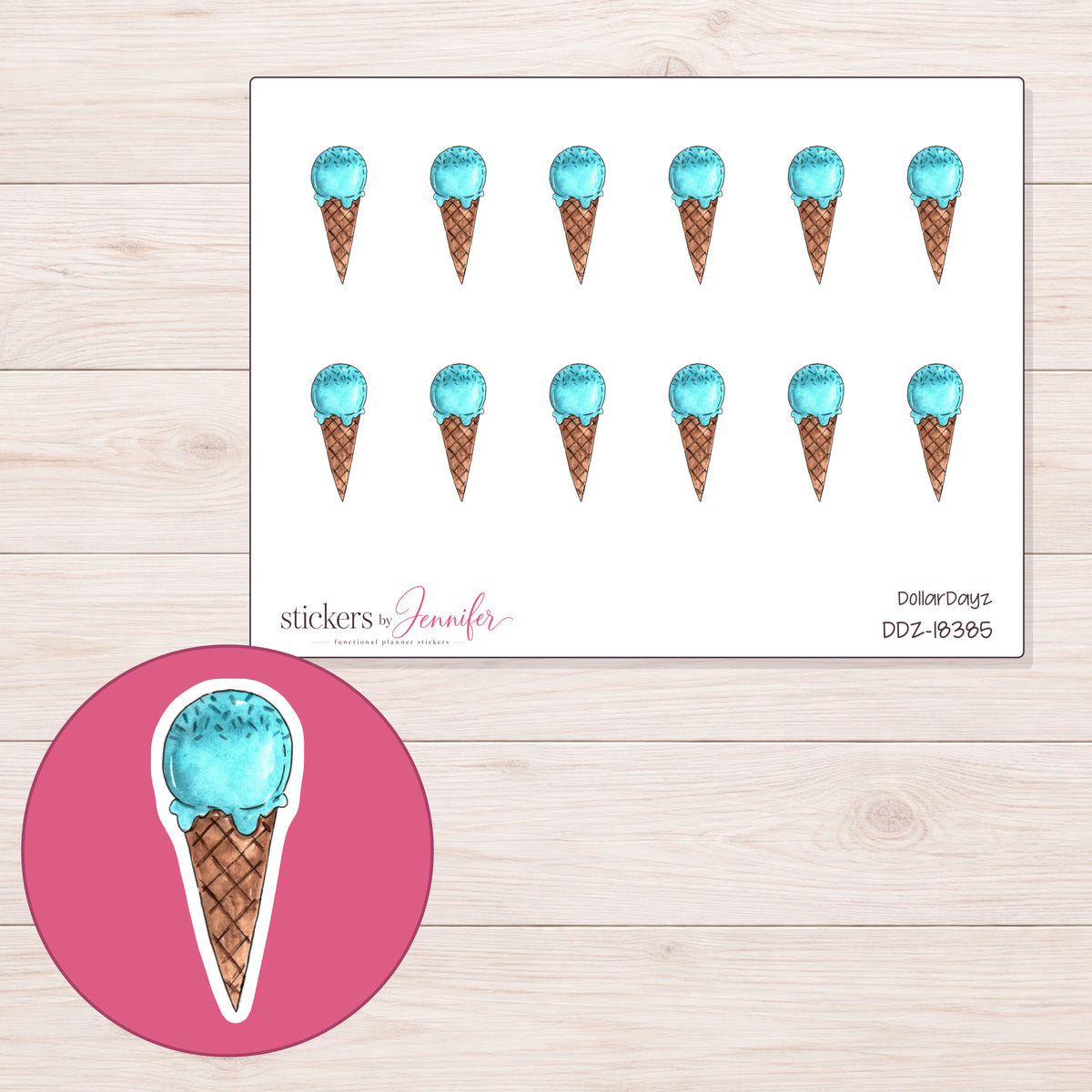 DDZ-18385 planner sticker sheet with enlarged sticker detail