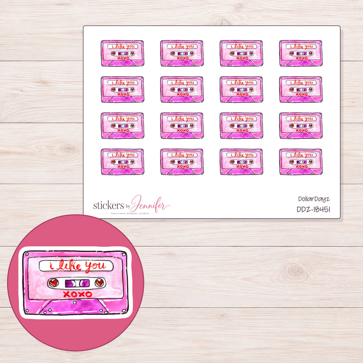DDZ-18451 planner sticker sheet with enlarged sticker detail