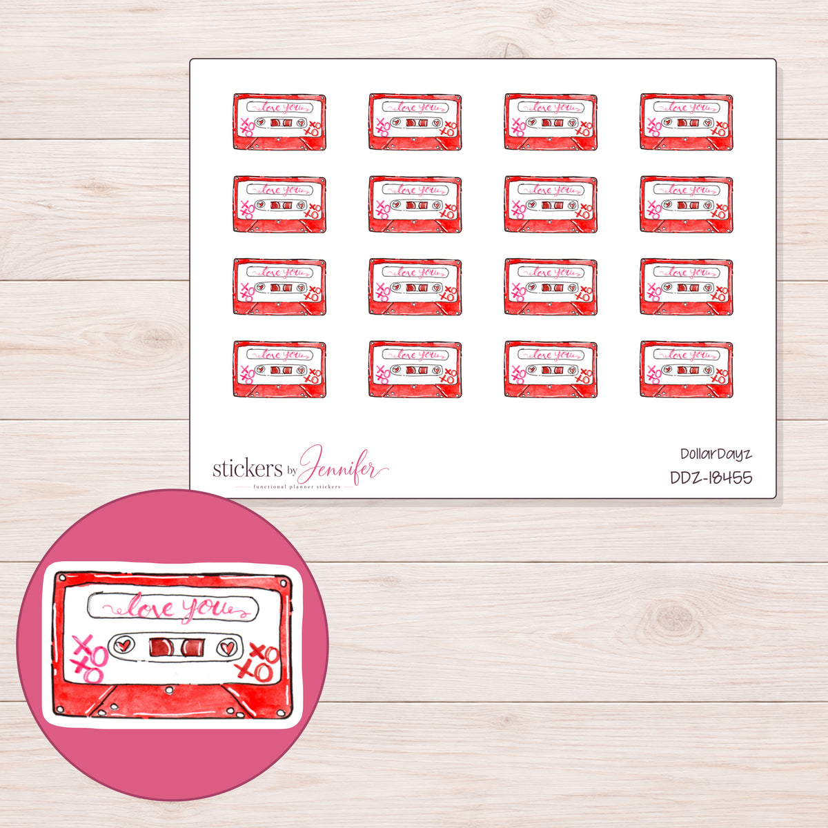 DDZ-18455 planner sticker sheet with enlarged sticker detail