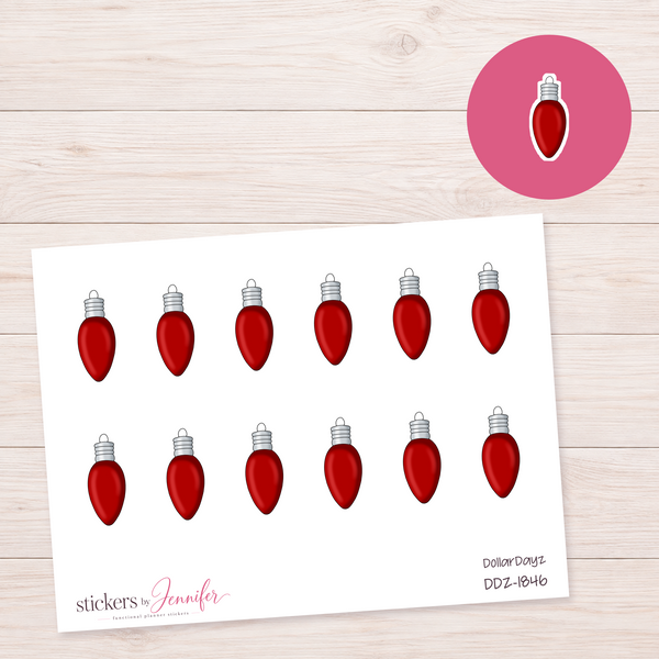 Red Holiday Light Bulb Planner Stickers | DDZ-1846