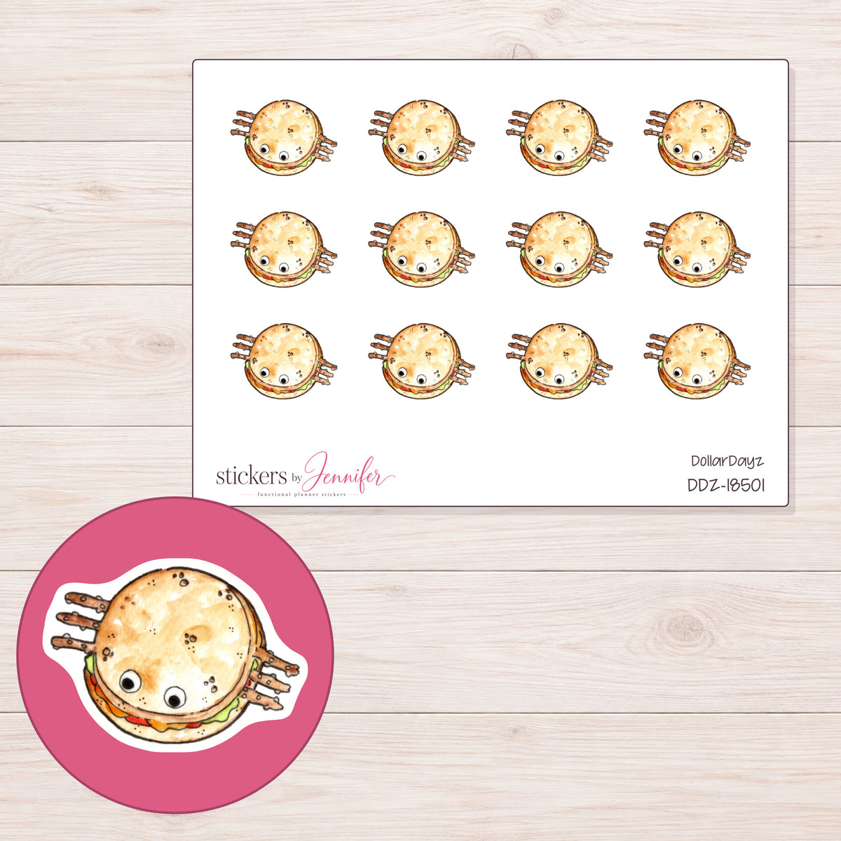 DDZ-18501 planner sticker sheet with enlarged sticker detail