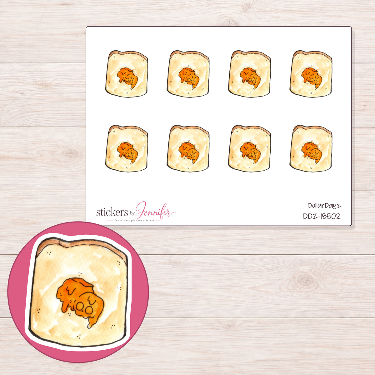 DDZ-18502 planner sticker sheet with enlarged sticker detail