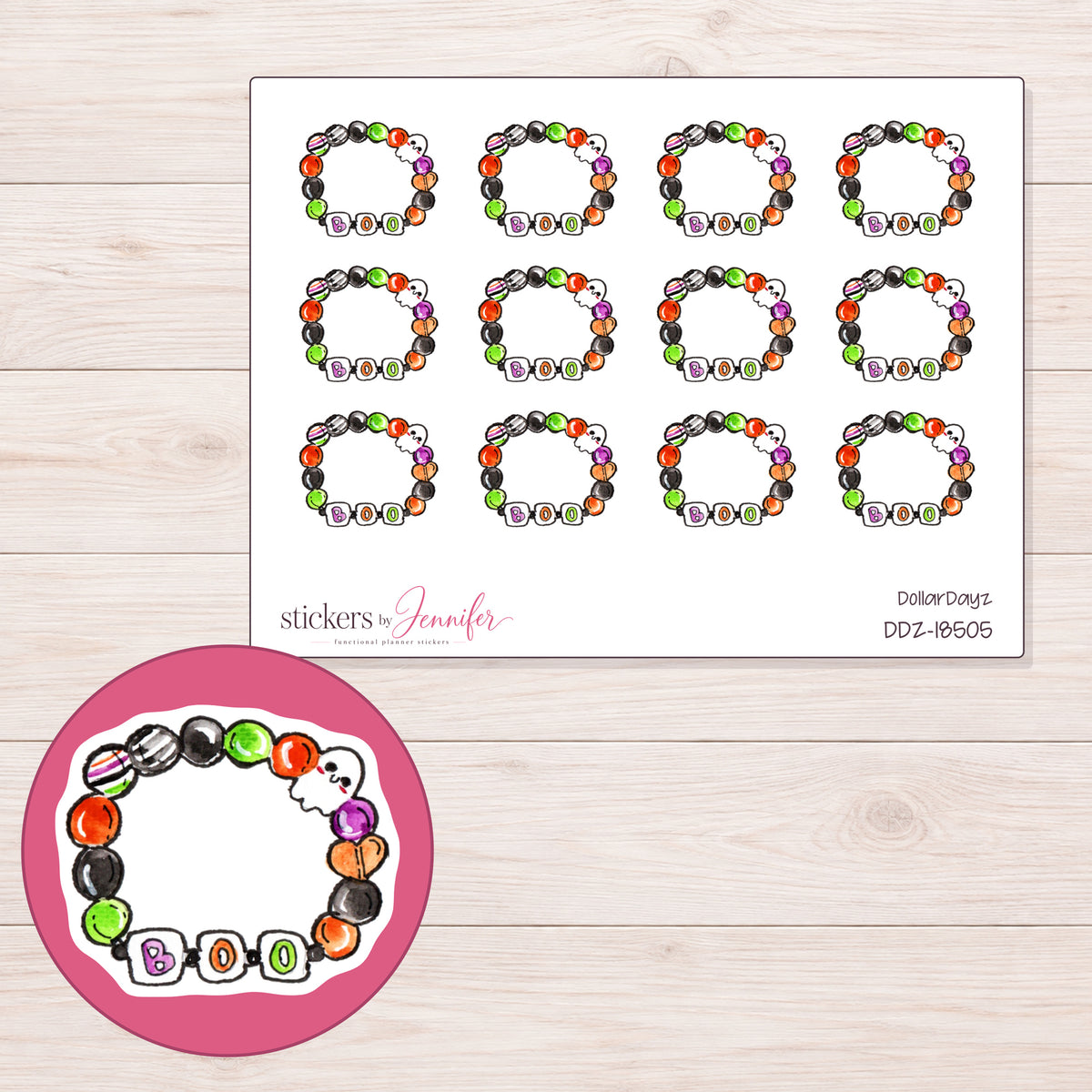 DDZ-18505 planner sticker sheet with enlarged sticker detail