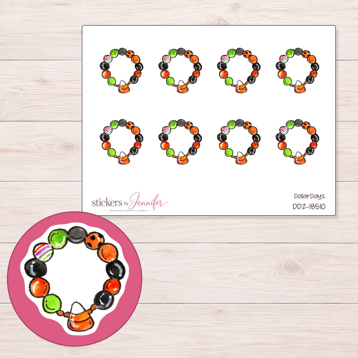 DDZ-18510 planner sticker sheet with enlarged sticker detail