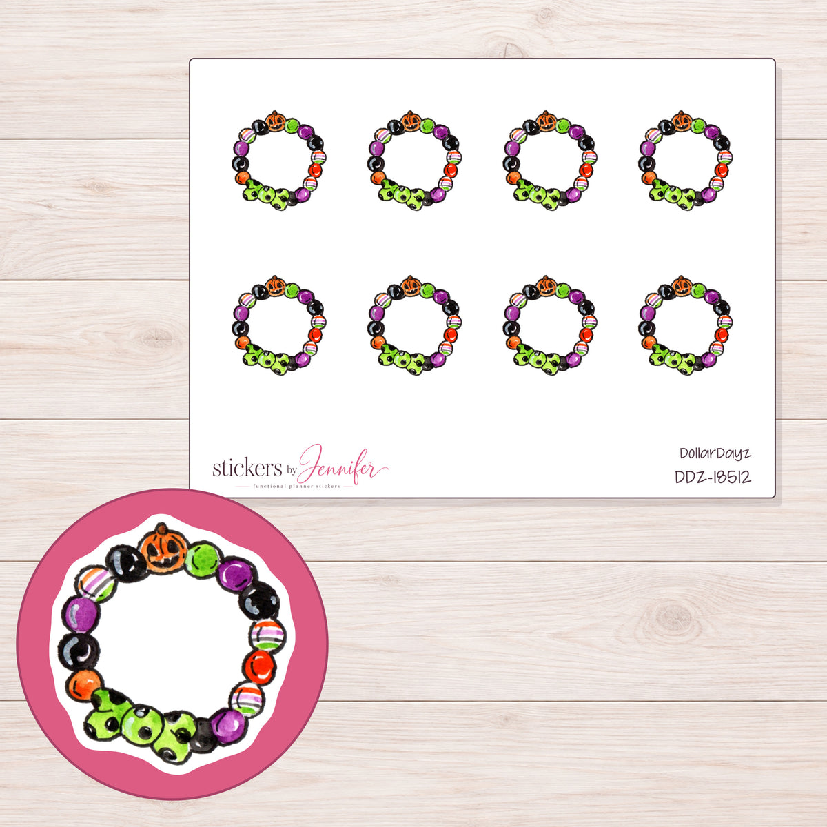 DDZ-18512 planner sticker sheet with enlarged sticker detail