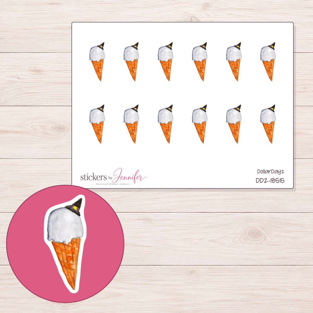DDZ-18515 planner sticker sheet with enlarged sticker detail
