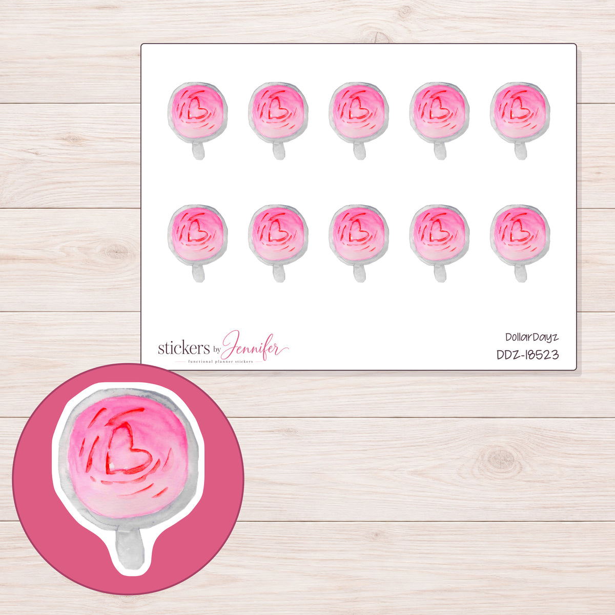 DDZ-18523 planner sticker sheet with enlarged sticker detail
