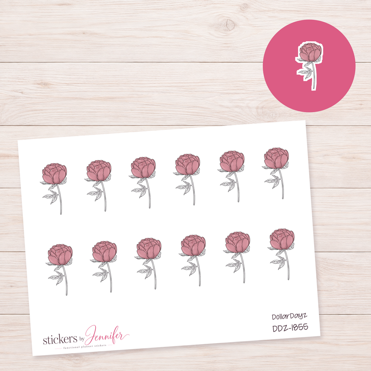 Dusty Pink Rose Stem Planner Stickers | DDZ-1855