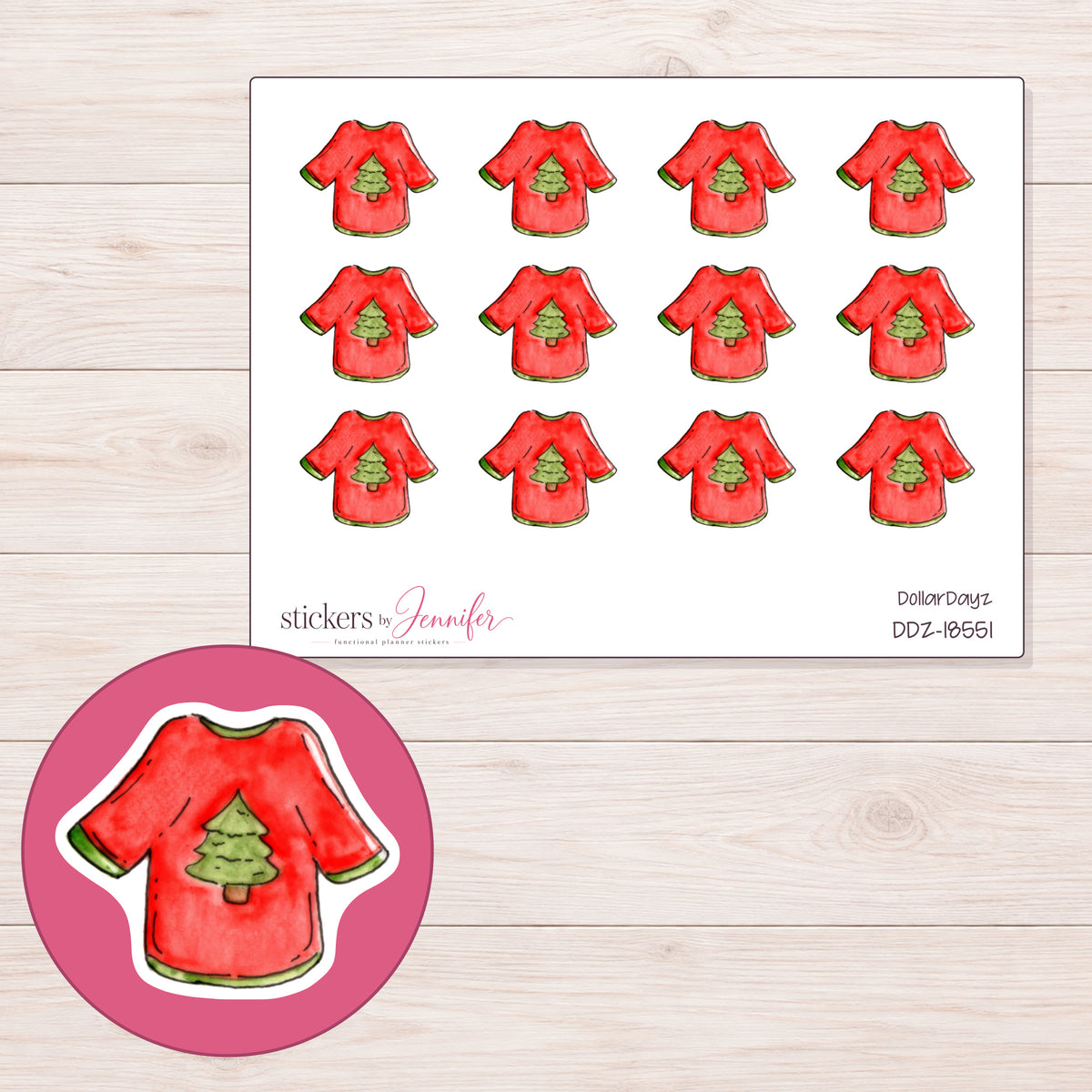 DDZ-18551 planner sticker sheet with enlarged sticker detail
