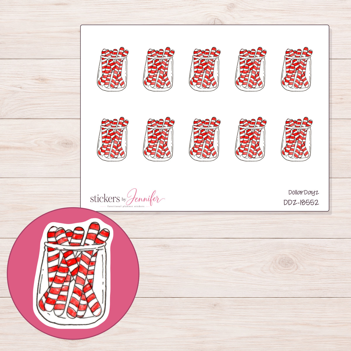 DDZ-18552 planner sticker sheet with enlarged sticker detail