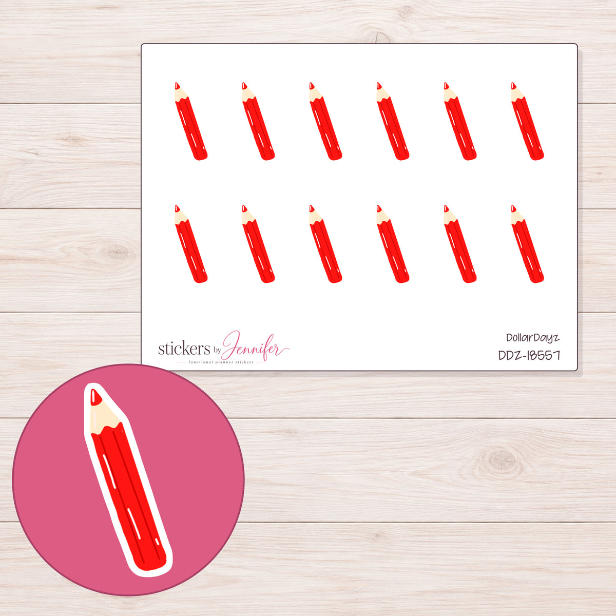 DDZ-18557 planner sticker sheet with enlarged sticker detail