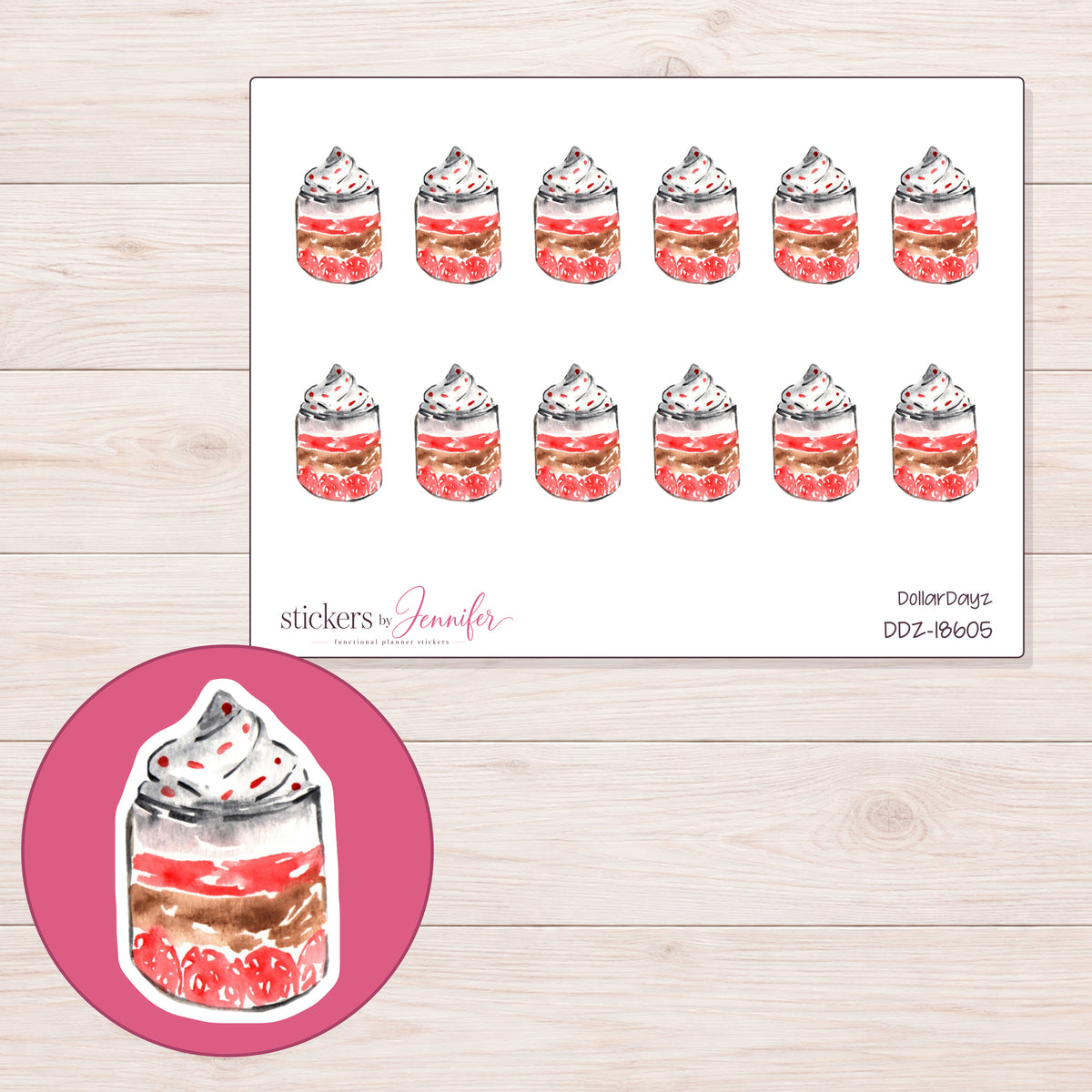 DDZ-18605 planner sticker sheet with enlarged sticker detail