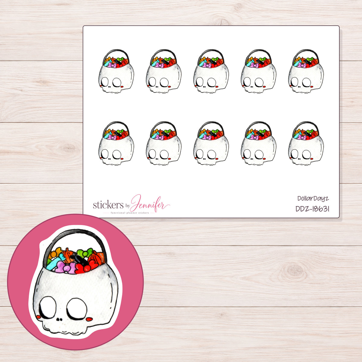 DDZ-18631 planner sticker sheet with enlarged sticker detail