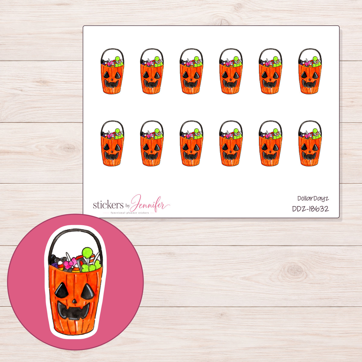 DDZ-18632 planner sticker sheet with enlarged sticker detail