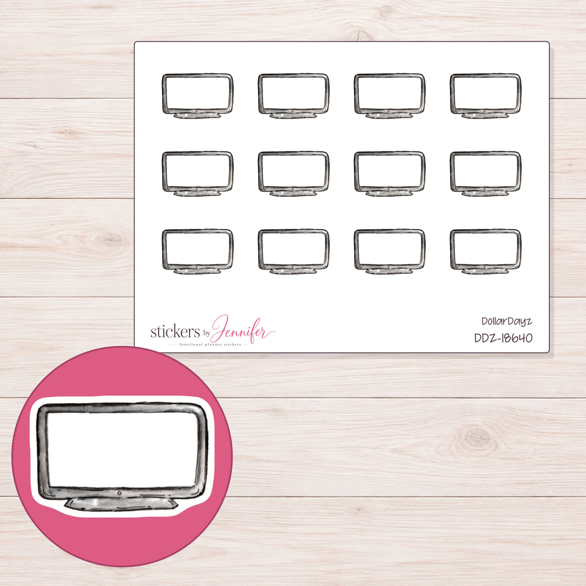 DDZ-18640 planner sticker sheet with enlarged sticker detail