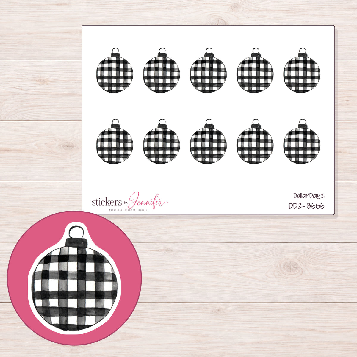 DDZ-18666 planner sticker sheet with enlarged sticker detail