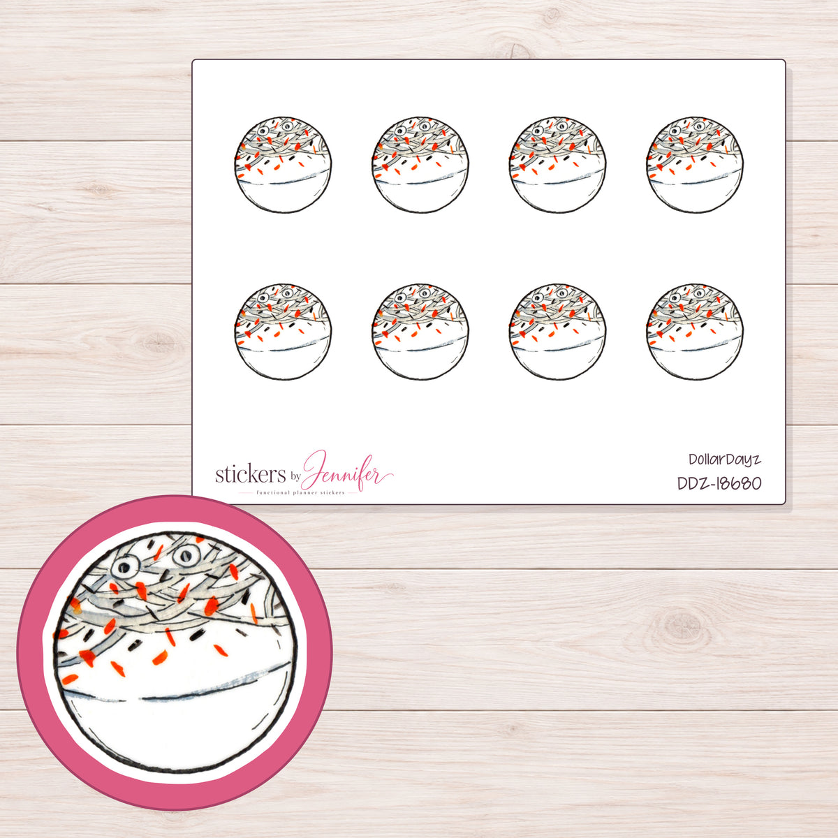 DDZ-18680 planner sticker sheet with enlarged sticker detail