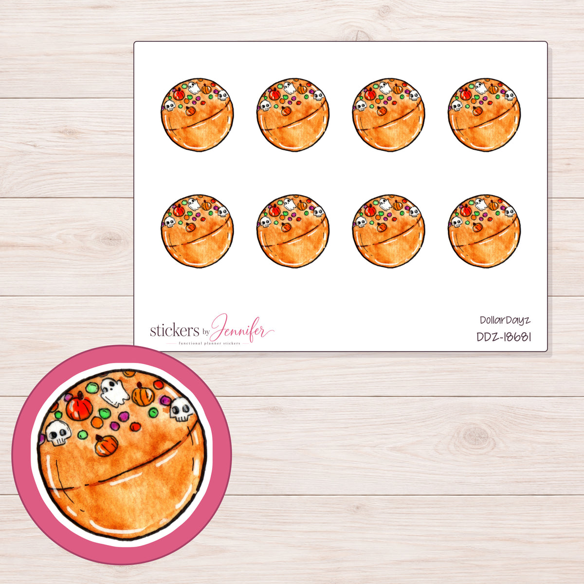 DDZ-18681 planner sticker sheet with enlarged sticker detail