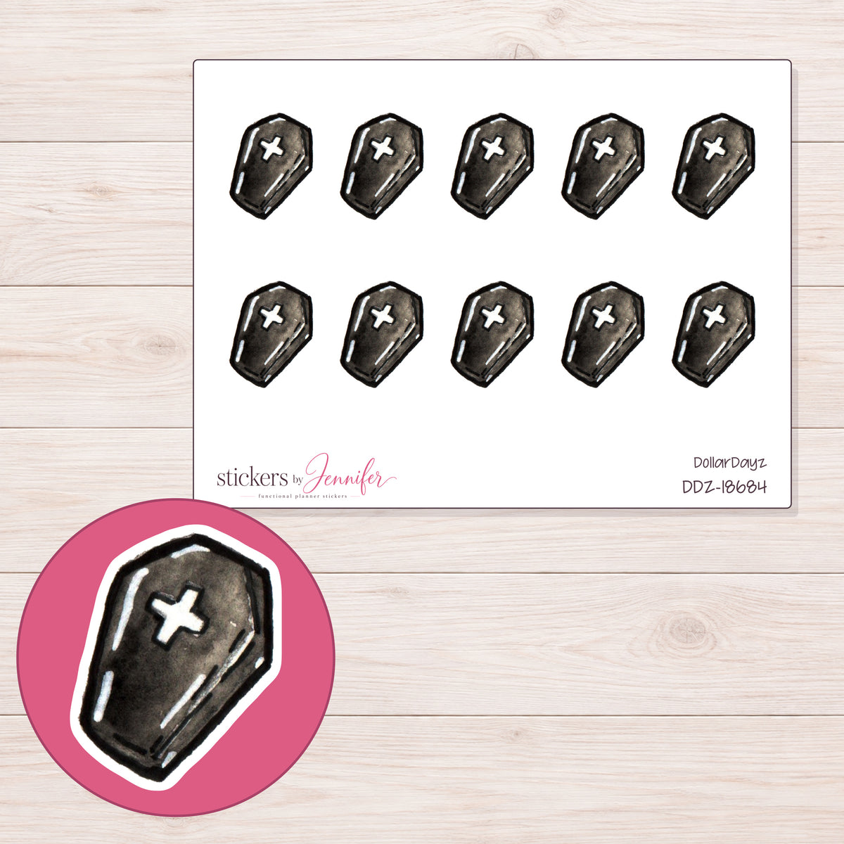 DDZ-18684 planner sticker sheet with enlarged sticker detail