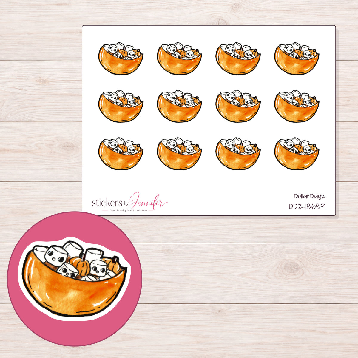 DDZ-18689 planner sticker sheet with enlarged sticker detail