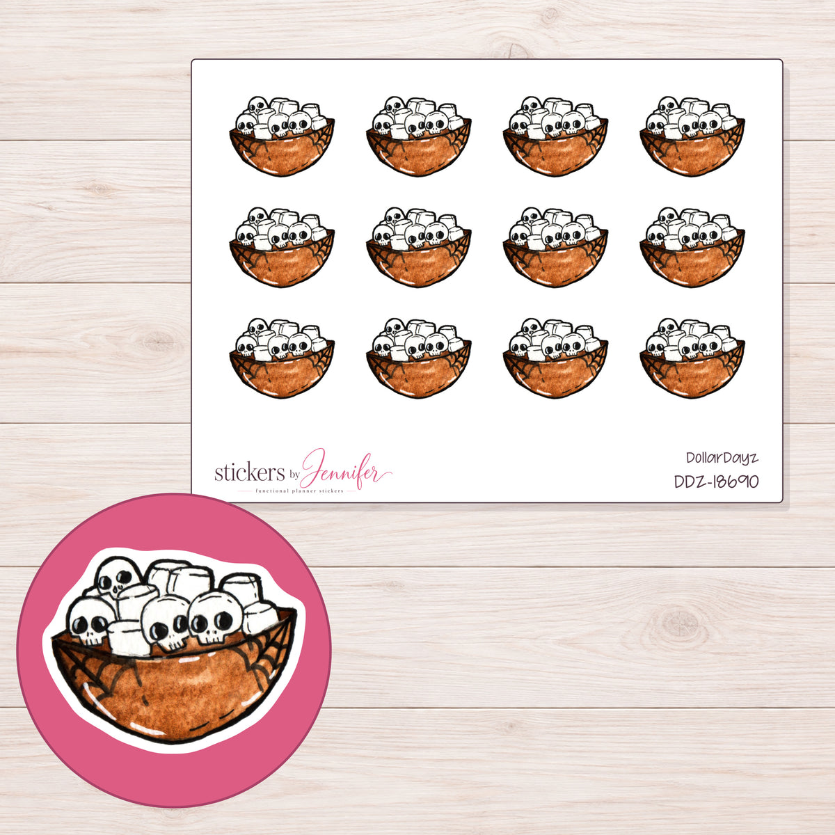 DDZ-18690 planner sticker sheet with enlarged sticker detail