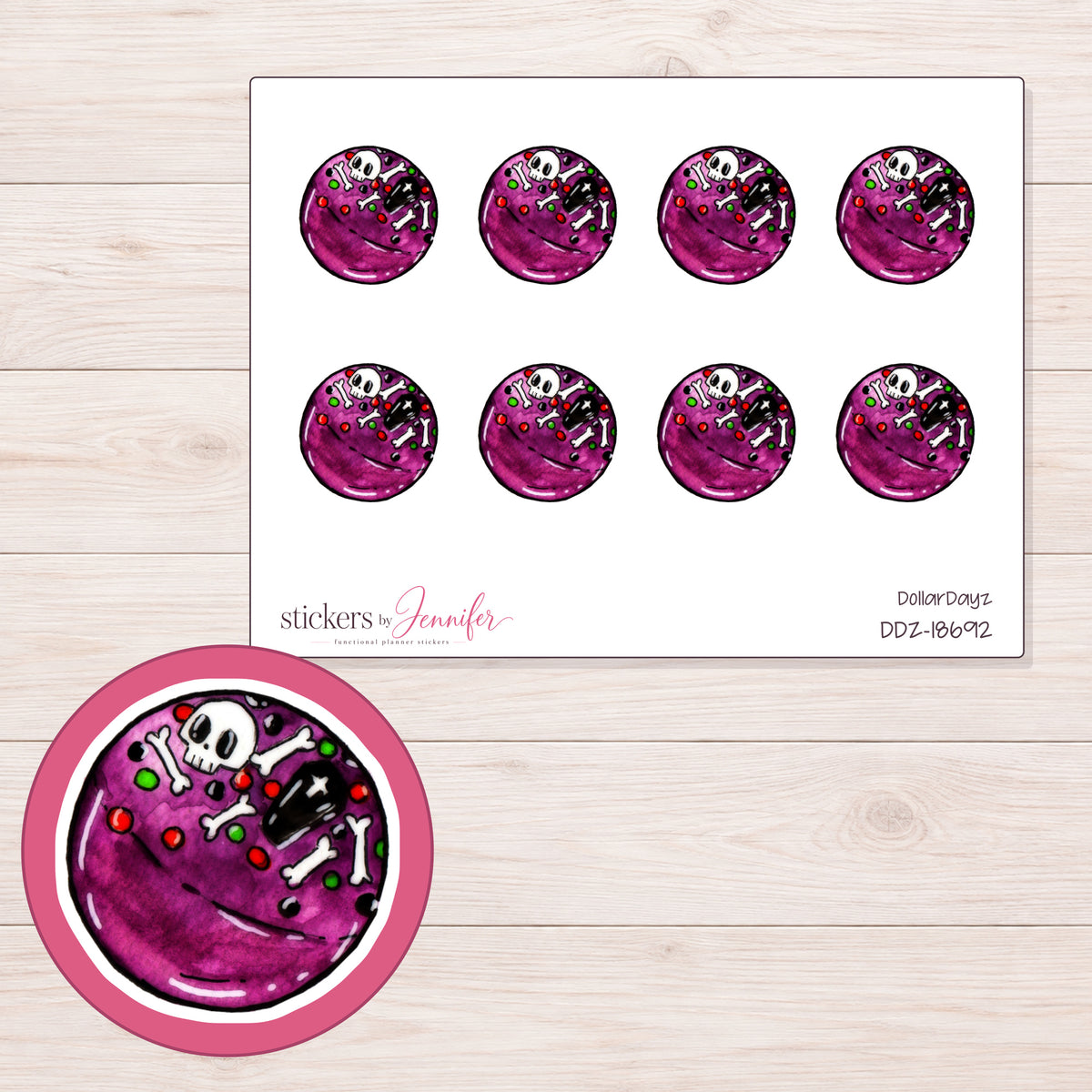 DDZ-18692 planner sticker sheet with enlarged sticker detail
