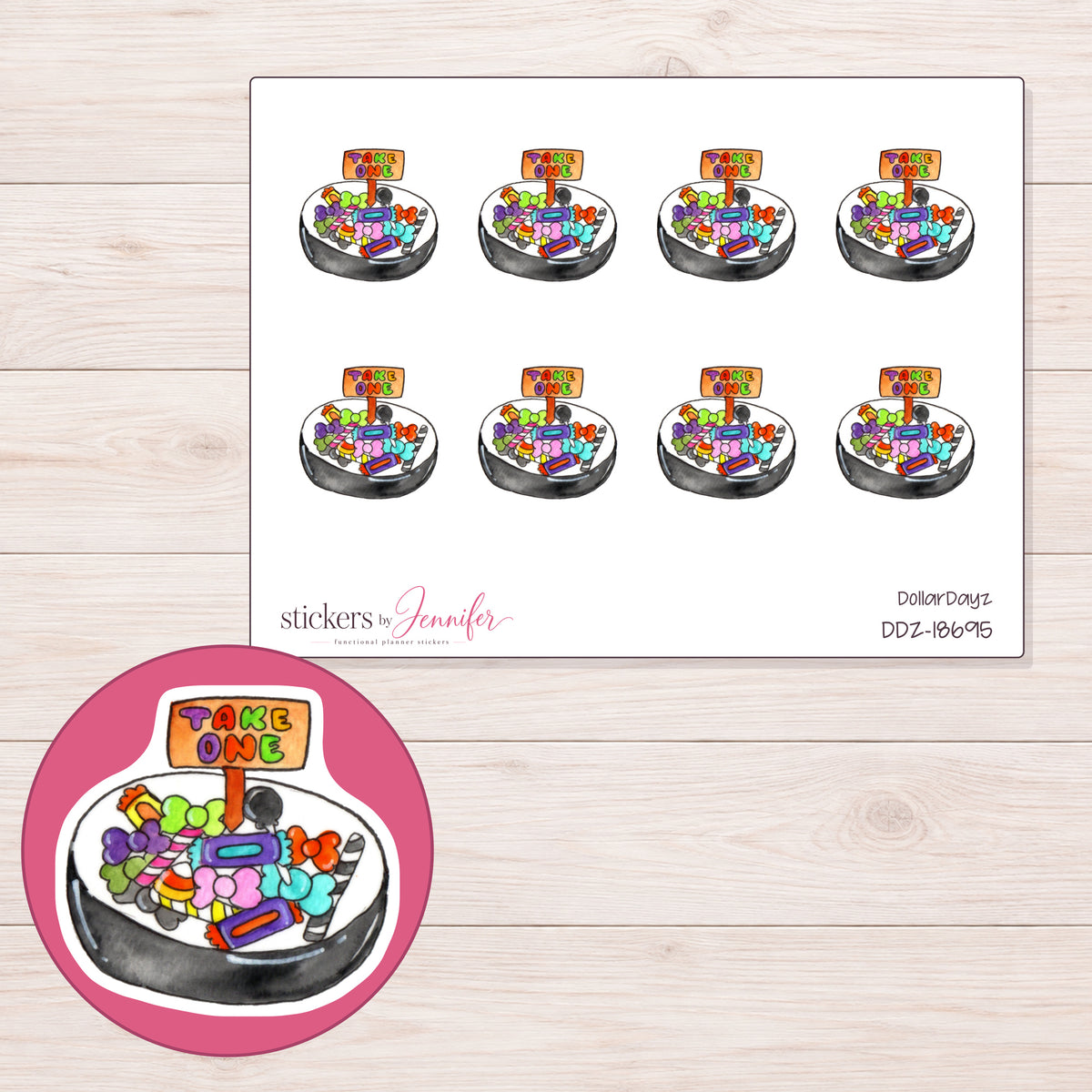 DDZ-18695 planner sticker sheet with enlarged sticker detail